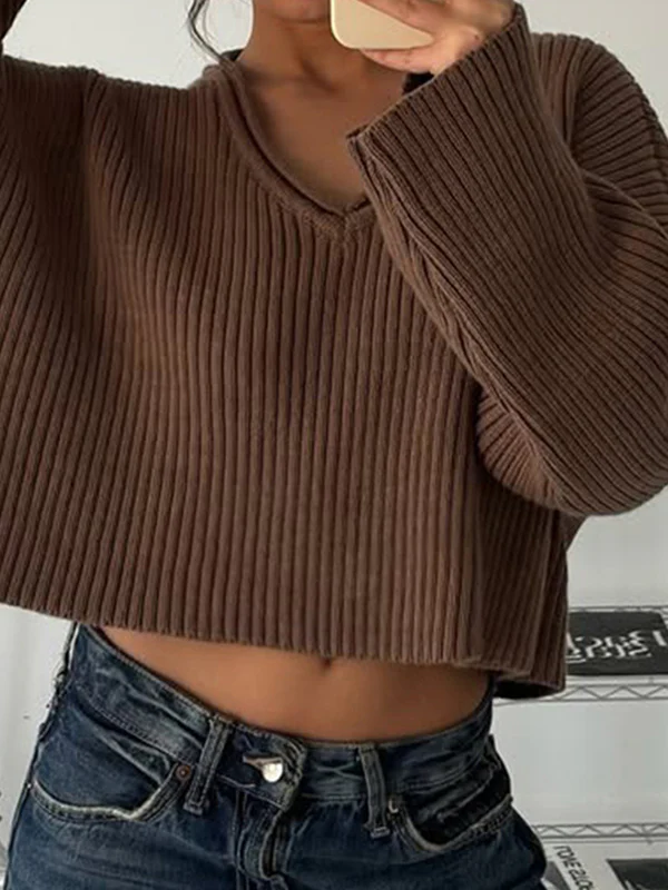 Retro Brown V-Neck Sweaters - Image 3