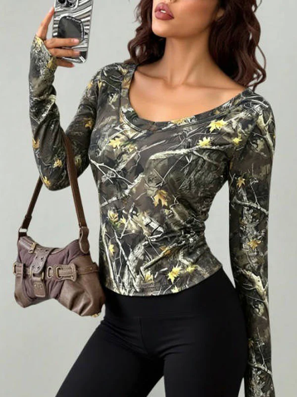 Retro Dried Leaf Print Long Sleeve - Image 2