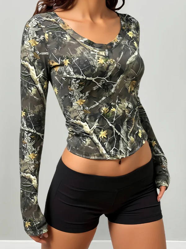 Retro Dried Leaf Print Long Sleeve - Image 3