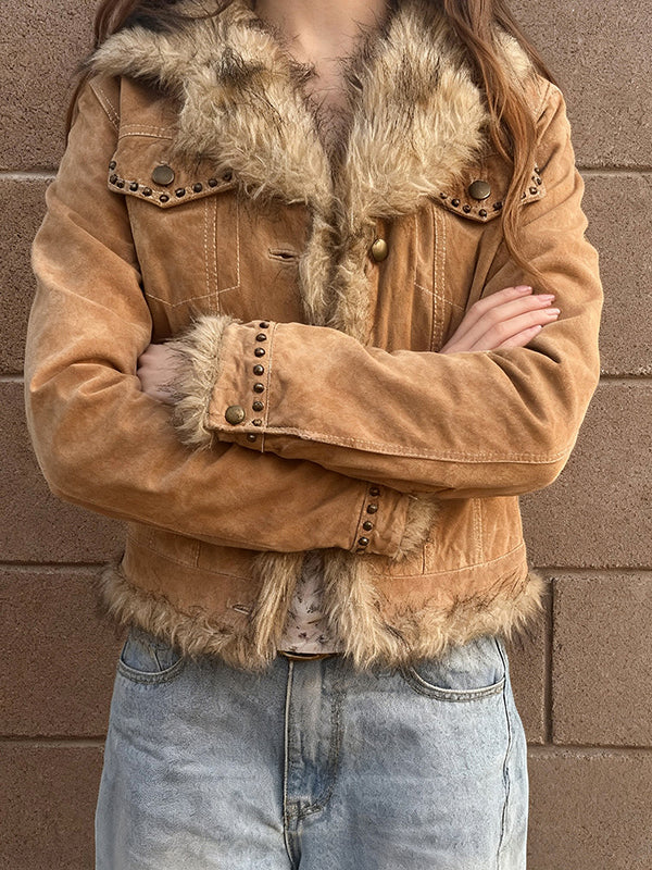 Retro Faux Fur Patchwork Jacket - Image 4