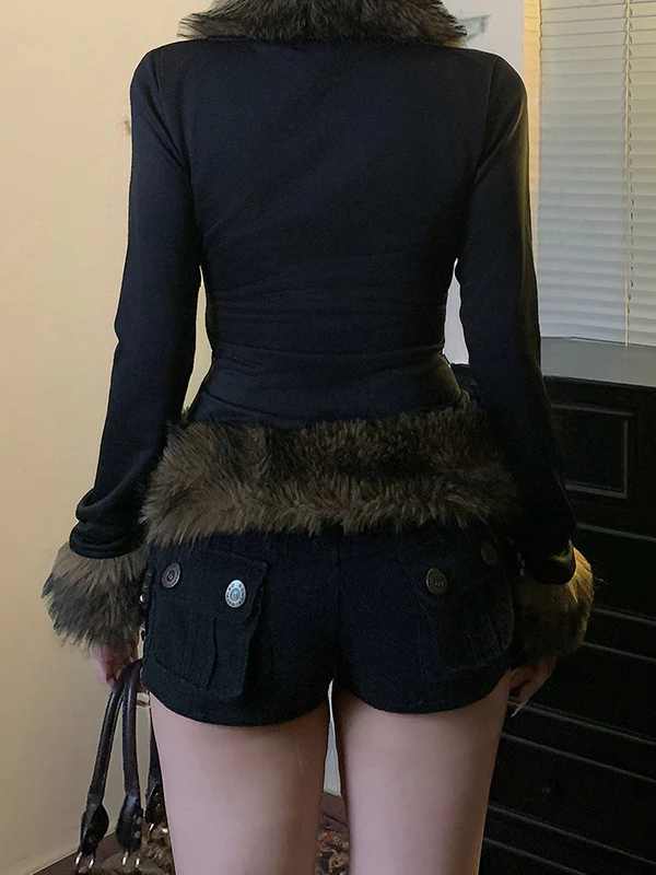 Retro Fur-Trimmed Patchwork Jacket - Image 3