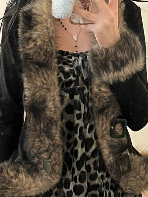 Retro Fur-Trimmed Patchwork Jacket - Image 4
