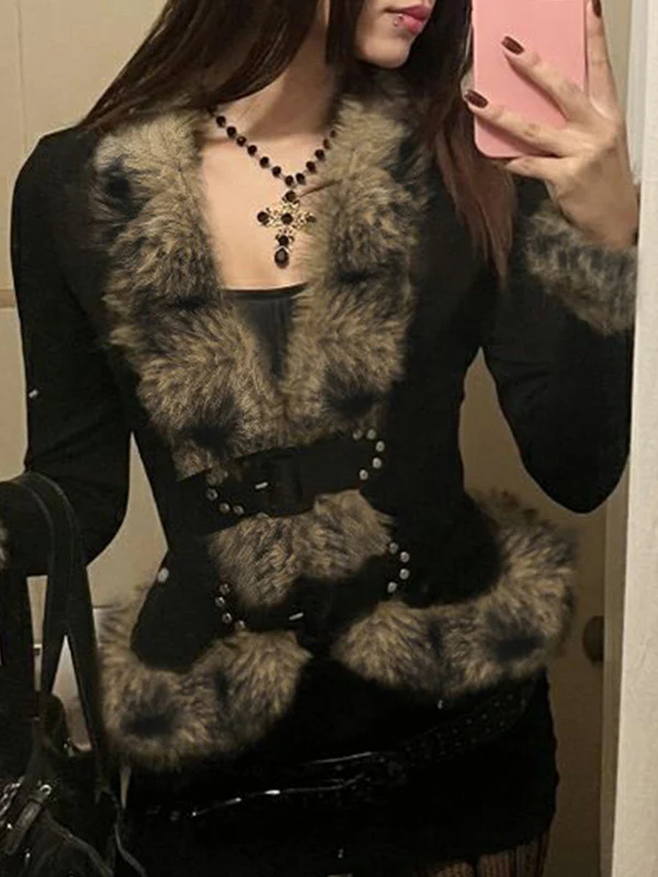 Retro Fur-Trimmed Patchwork Jacket - Image 5