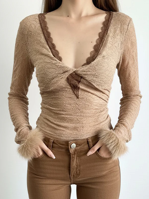Retro Lace V-Neck Long Sleeve - Image 2