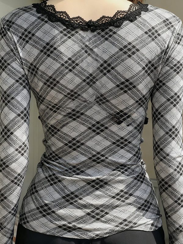 Retro Plaid Color Blocking Long Sleeve - Image 4