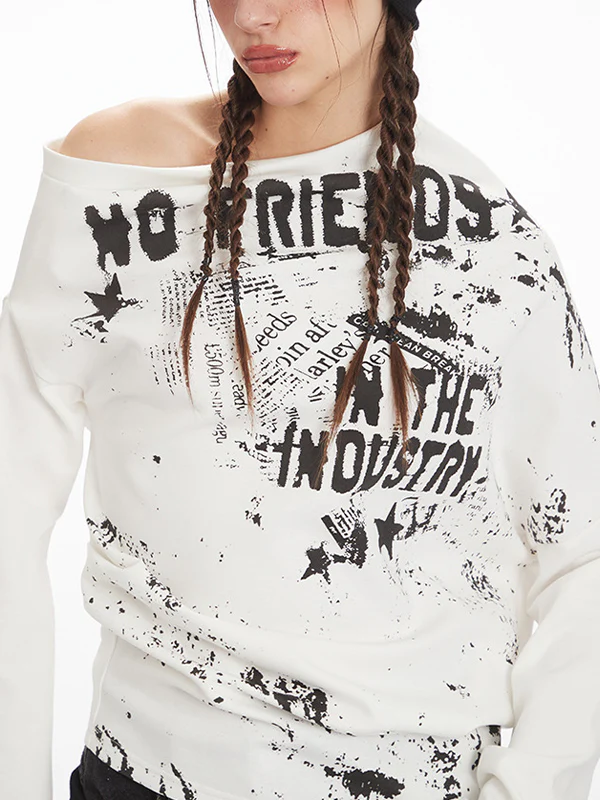 Retro Print Off-The-Shoulder Long Sleeve - Image 2