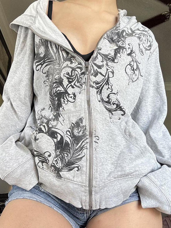 Retro Print Zip Up Hoodie Jacket - Image 2