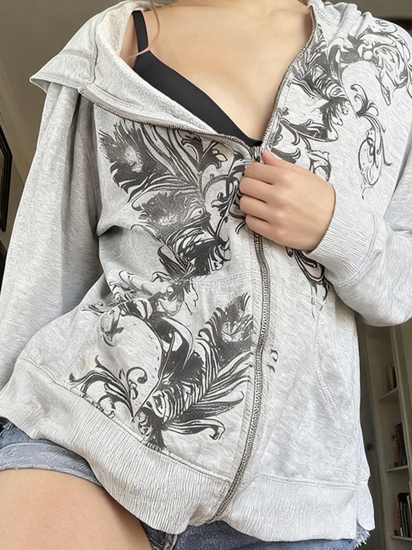 Retro Print Zip Up Hoodie Jacket - Image 3