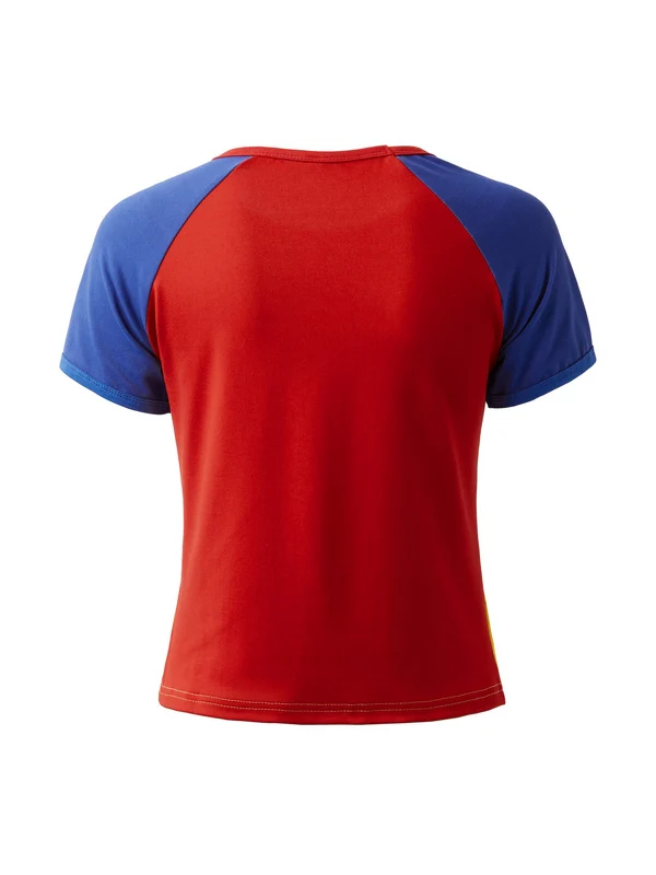 Retro Raglan Contrast Color Short Sleeve Cropped Top - Image 2
