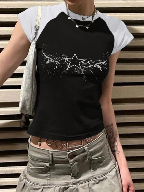 Retro Star Raglan Sleeve Cropped Top - Image 13