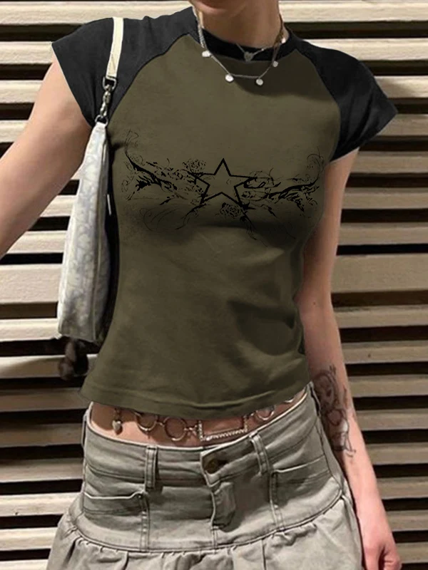 Retro Star Raglan Sleeve Cropped Top - Image 14