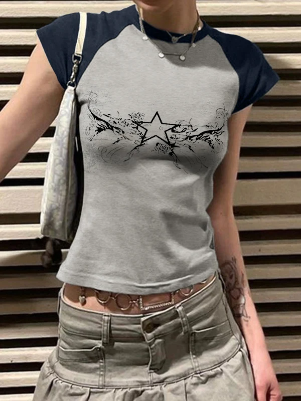 Retro Star Raglan Sleeve Cropped Top - Image 6