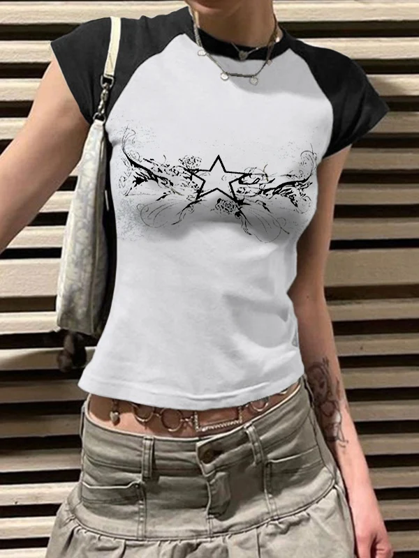 Retro Star Raglan Sleeve Cropped Top - Image 8