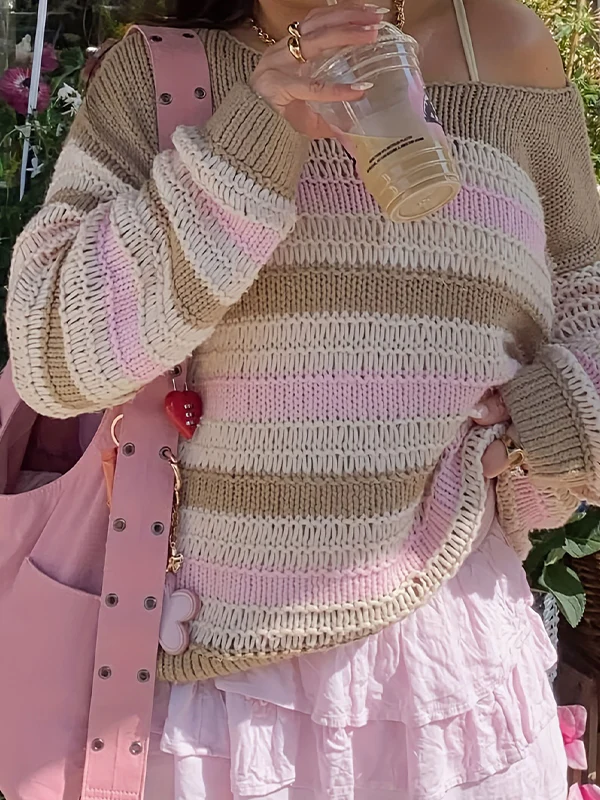 Retro Striped Print Sweaters - Image 3