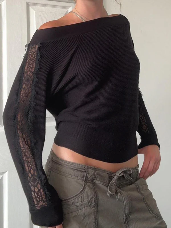 Retro-Style Black Crew Neck Long Sleeve - Image 2