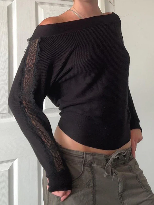 Retro-Style Black Crew Neck Long Sleeve - Image 4