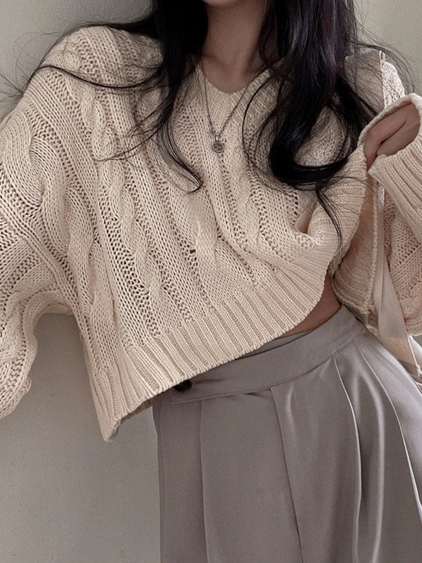 Retro Twisted Cable Chunky Knit Sweater - Image 2