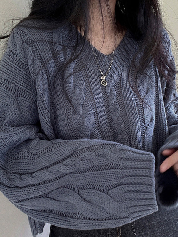 Retro Twisted Cable Chunky Knit Sweater - Image 4
