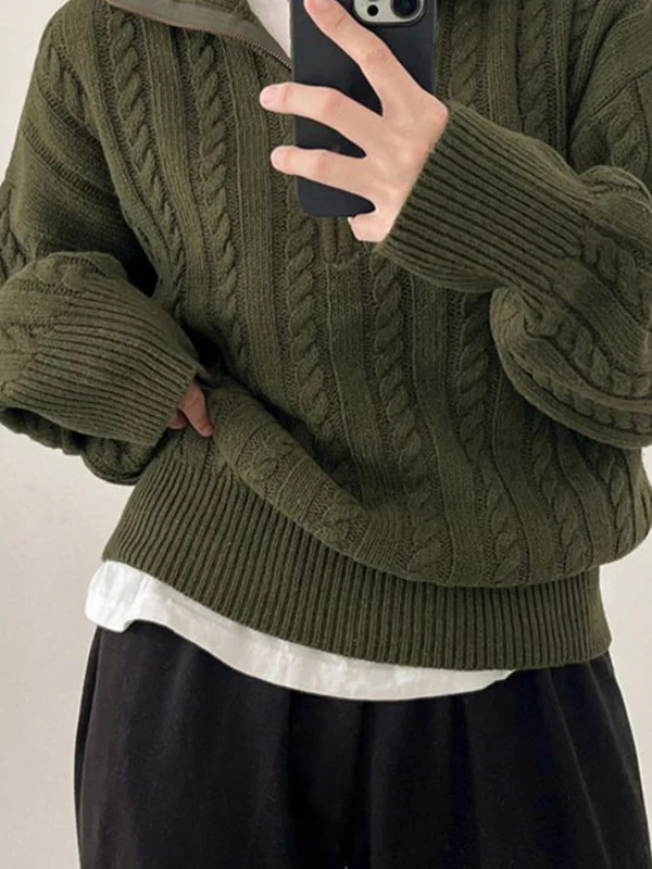 Retro Twisted Half-Zip Sweater - Image 2