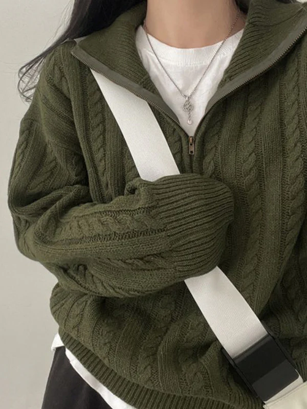 Retro Twisted Half-Zip Sweater - Image 3