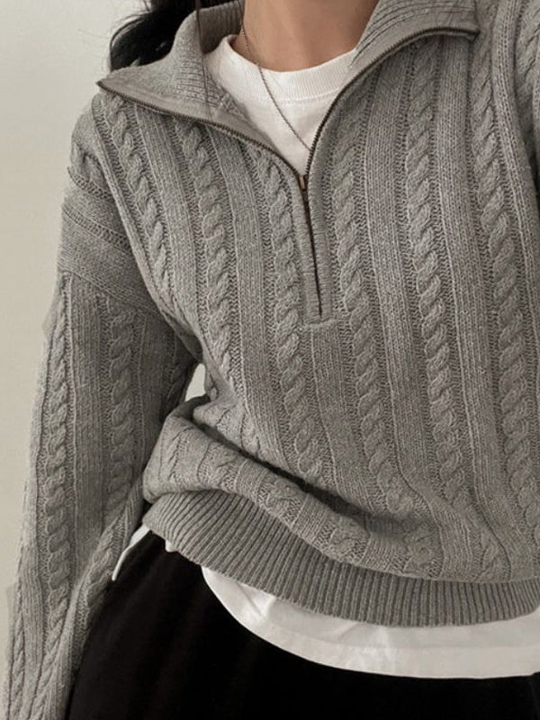 Retro Twisted Half-Zip Sweater - Image 4