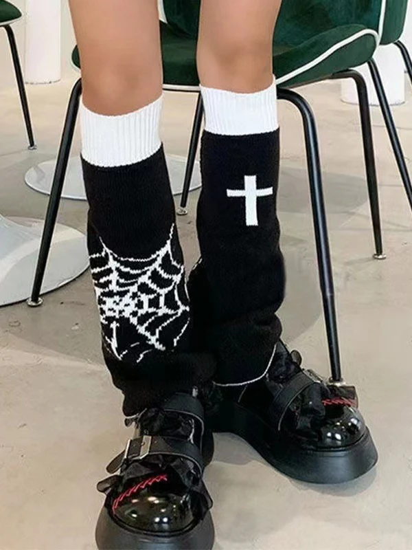 Reversible Cross Spider Web Print Leg Warmer - Image 5