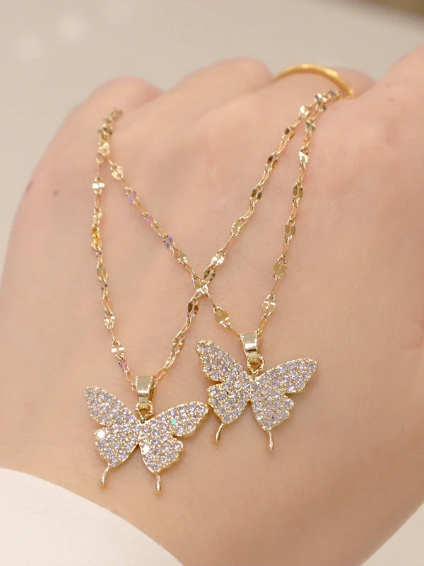 Rhinestone Butterfly Golden Necklace - Image 5