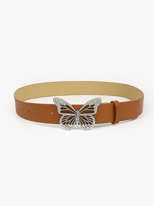 Rhinestone Butterfly Pu Leather Belt - Image 2