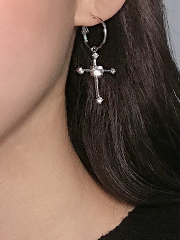 Rhinestone Cross Hoop Earrings - Image 5