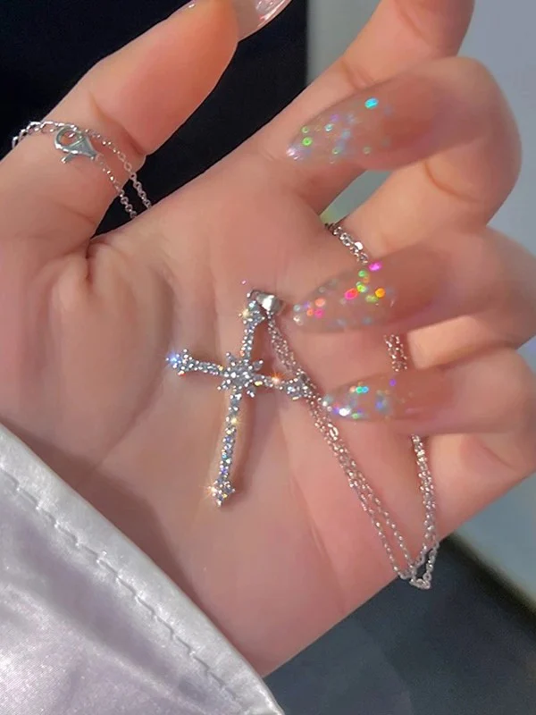 Rhinestone Cross Pendant Necklace - Image 2