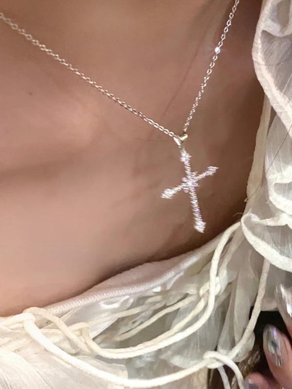 Rhinestone Cross Pendant Necklace - Image 3