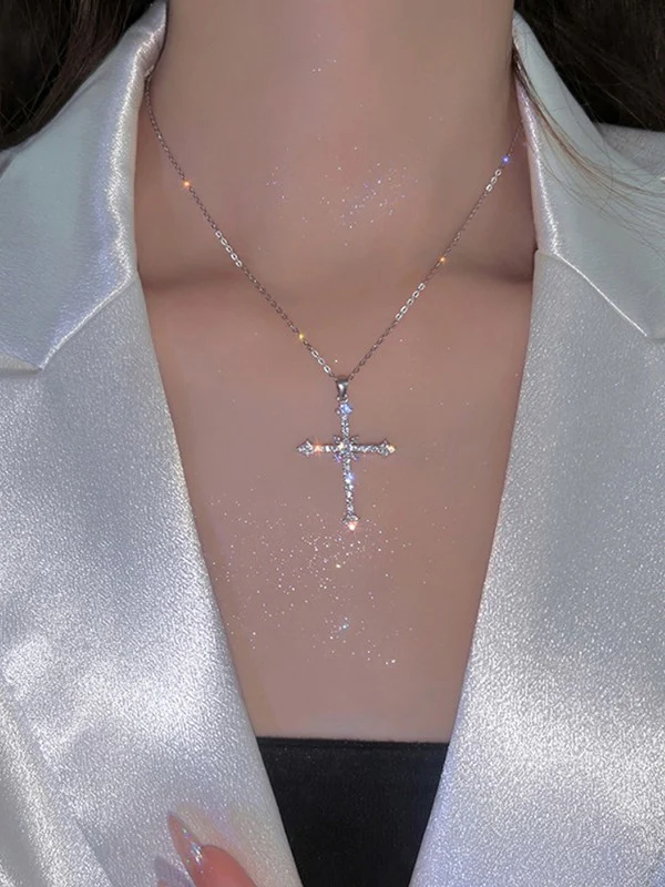 Rhinestone Cross Pendant Necklace - Image 4