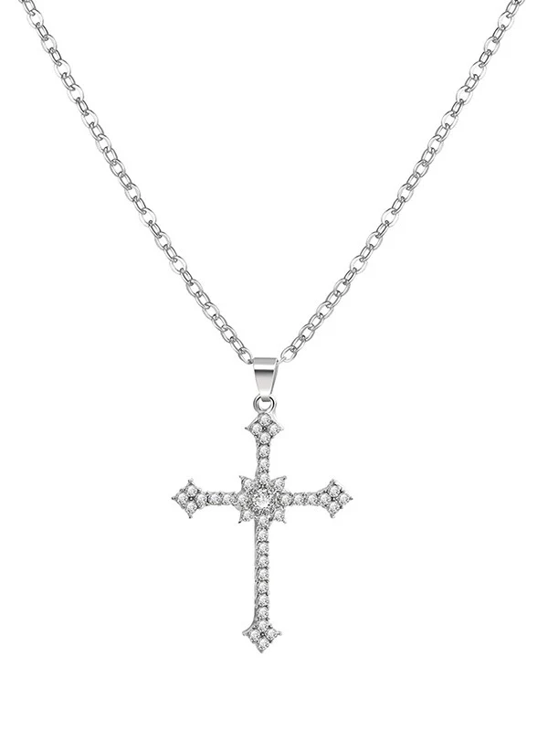 Rhinestone Cross Pendant Necklace - Image 5