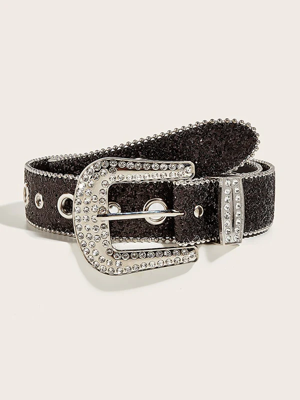 Rhinestone Embellished Sequin Buckle Belt - Image 3