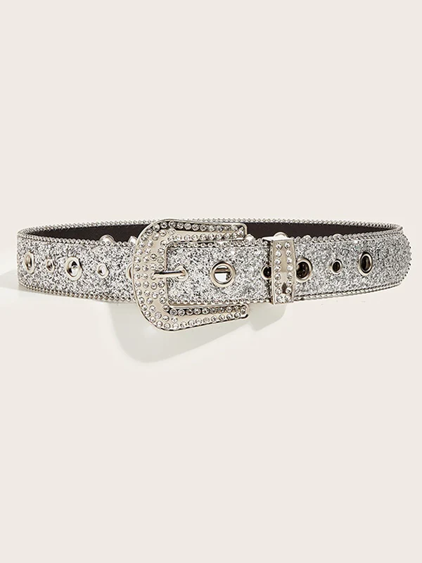 Rhinestone Embellished Sequin Buckle Belt - Image 4