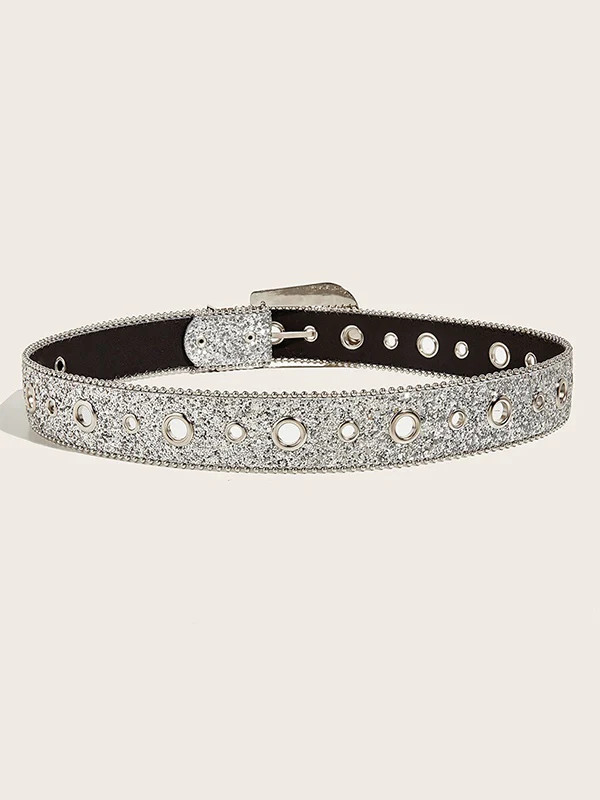 Rhinestone Embellished Sequin Buckle Belt - Image 5