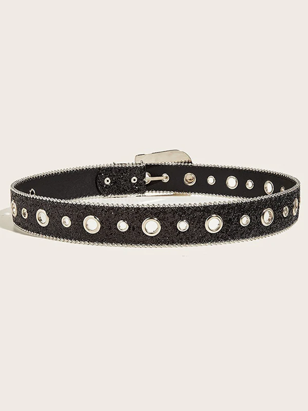Rhinestone Embellished Sequin Buckle Belt - Image 7