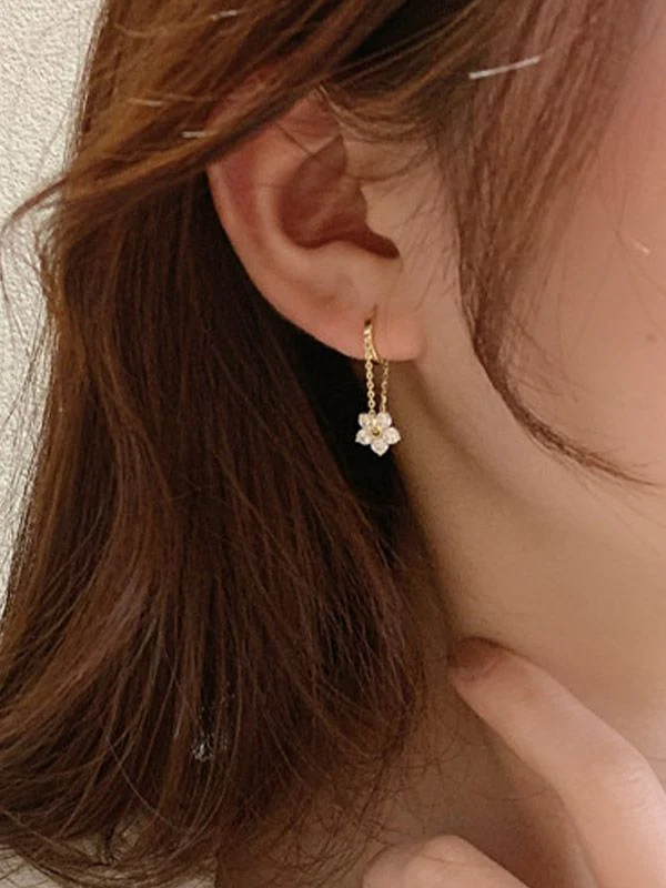 Rhinestone Flower Drop Earring - Image 3