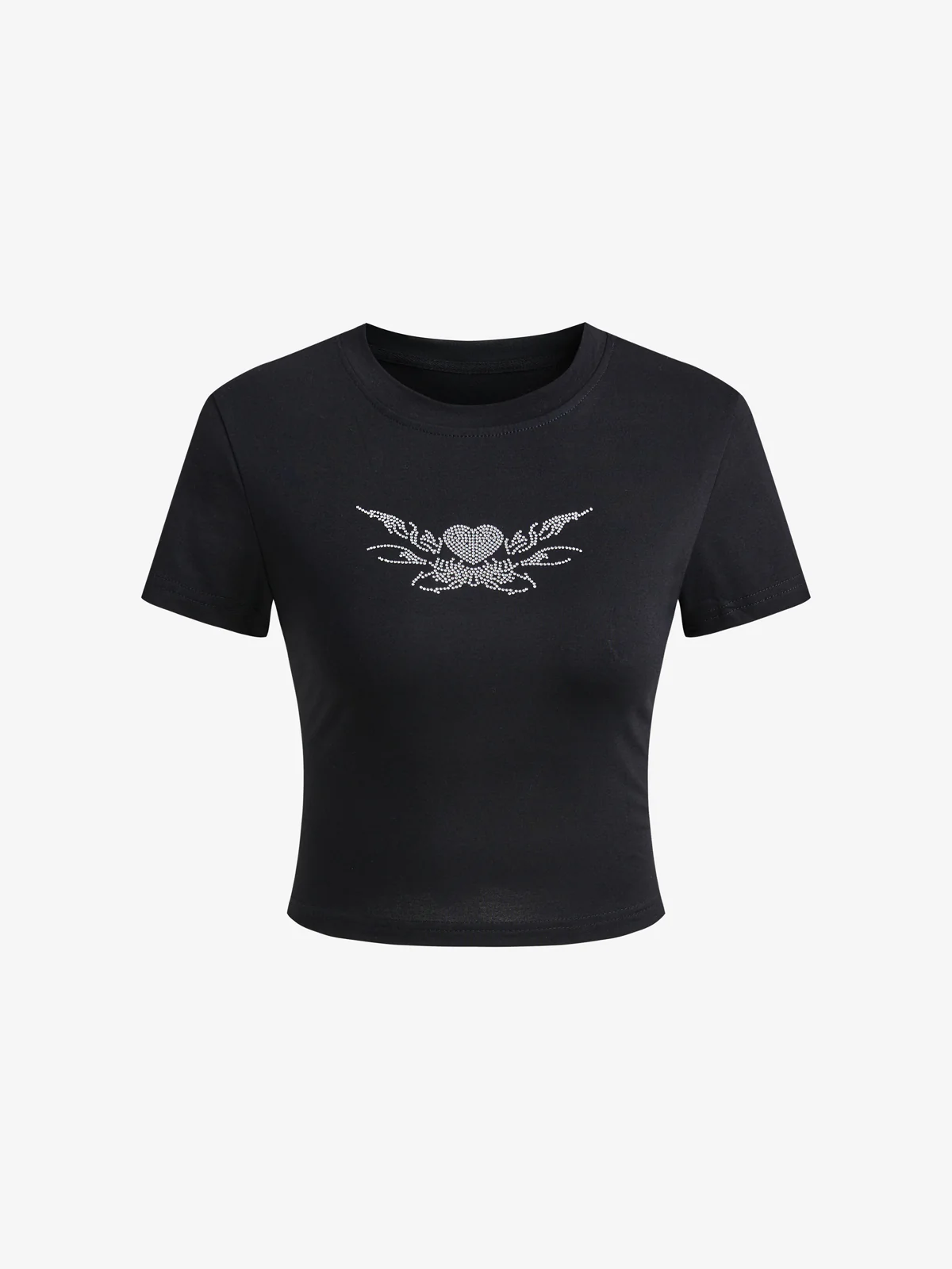Rhinestone Heart Wing Pattern Crop Top