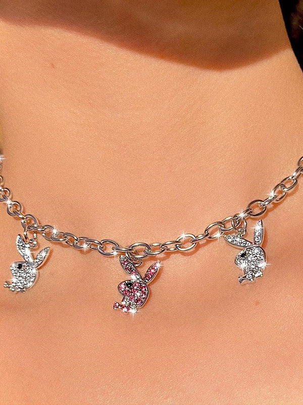 Rhinestone Rabbit Pendant Necklace - Image 2
