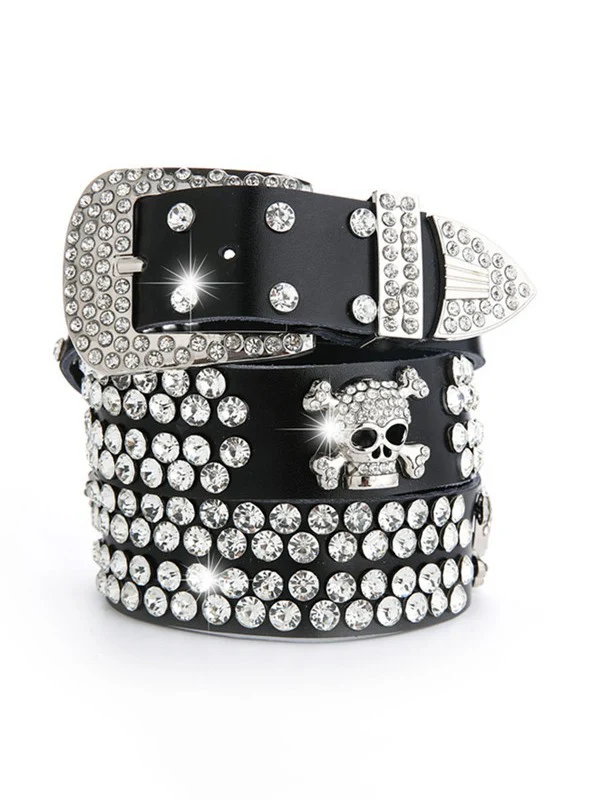 Rhinestone Skull Buckle Belt