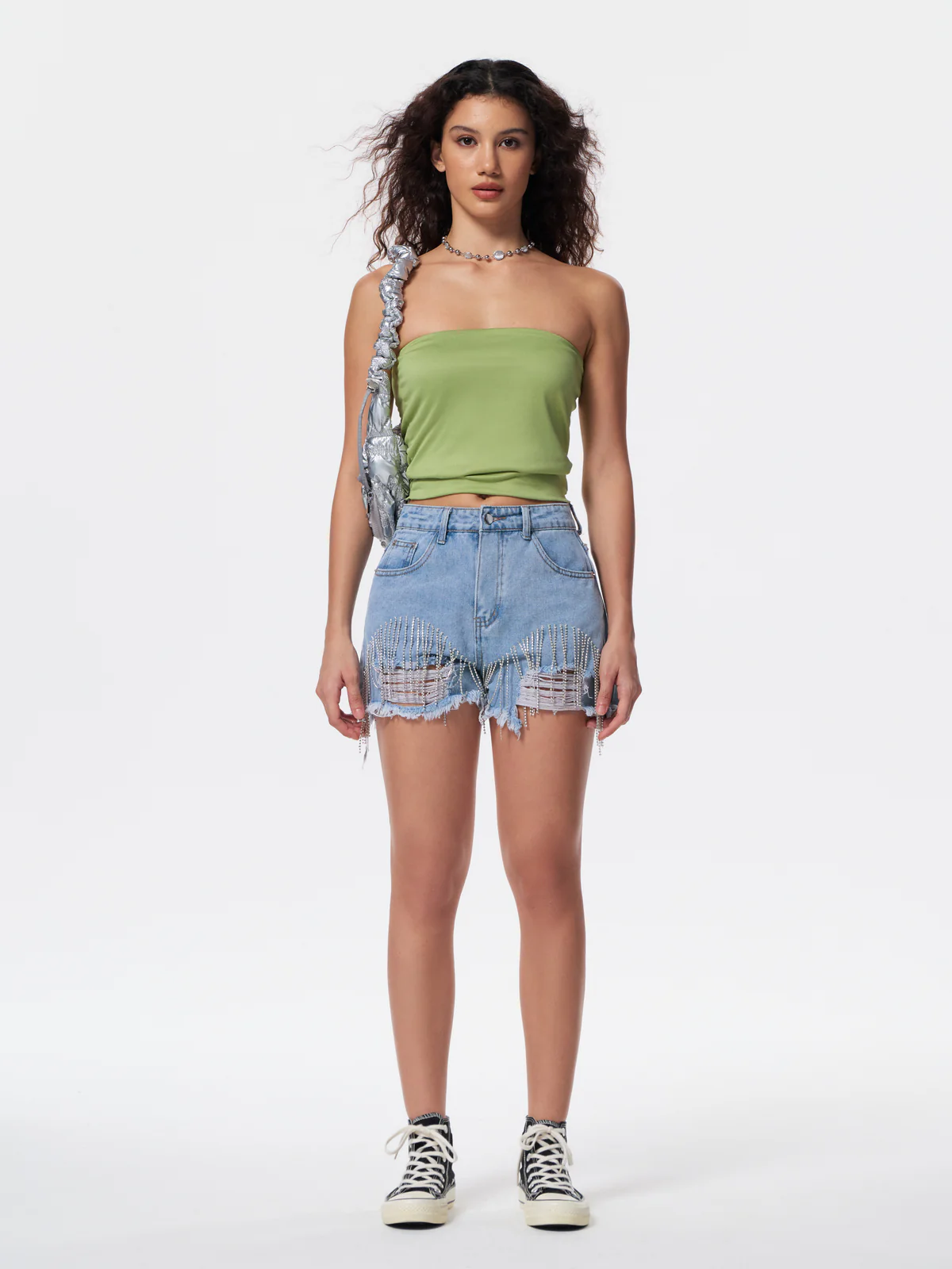 Ripped Tassel Chain Denim Shorts - Image 3