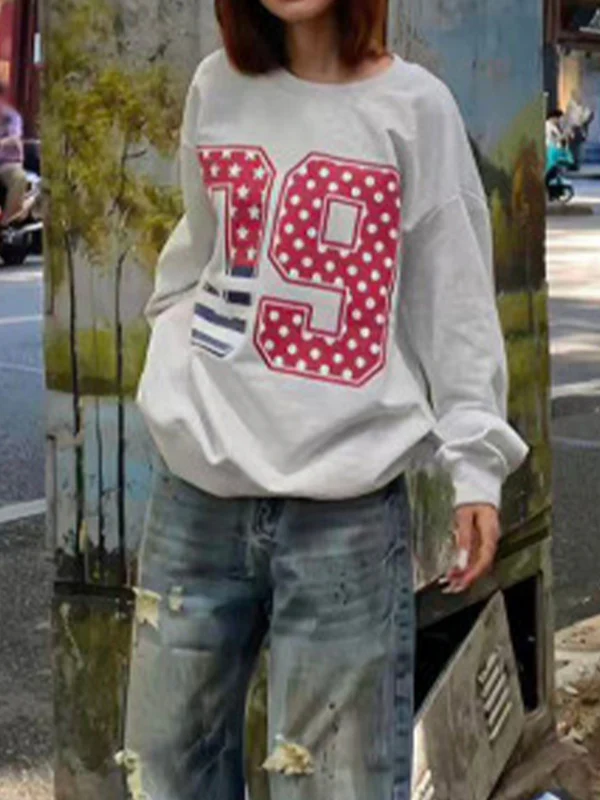 Round Neck Numbering Print Sweatshirt - Image 2