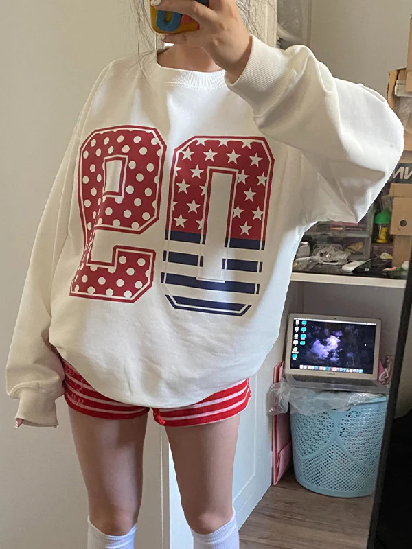 Round Neck Numbering Print Sweatshirt - Image 3