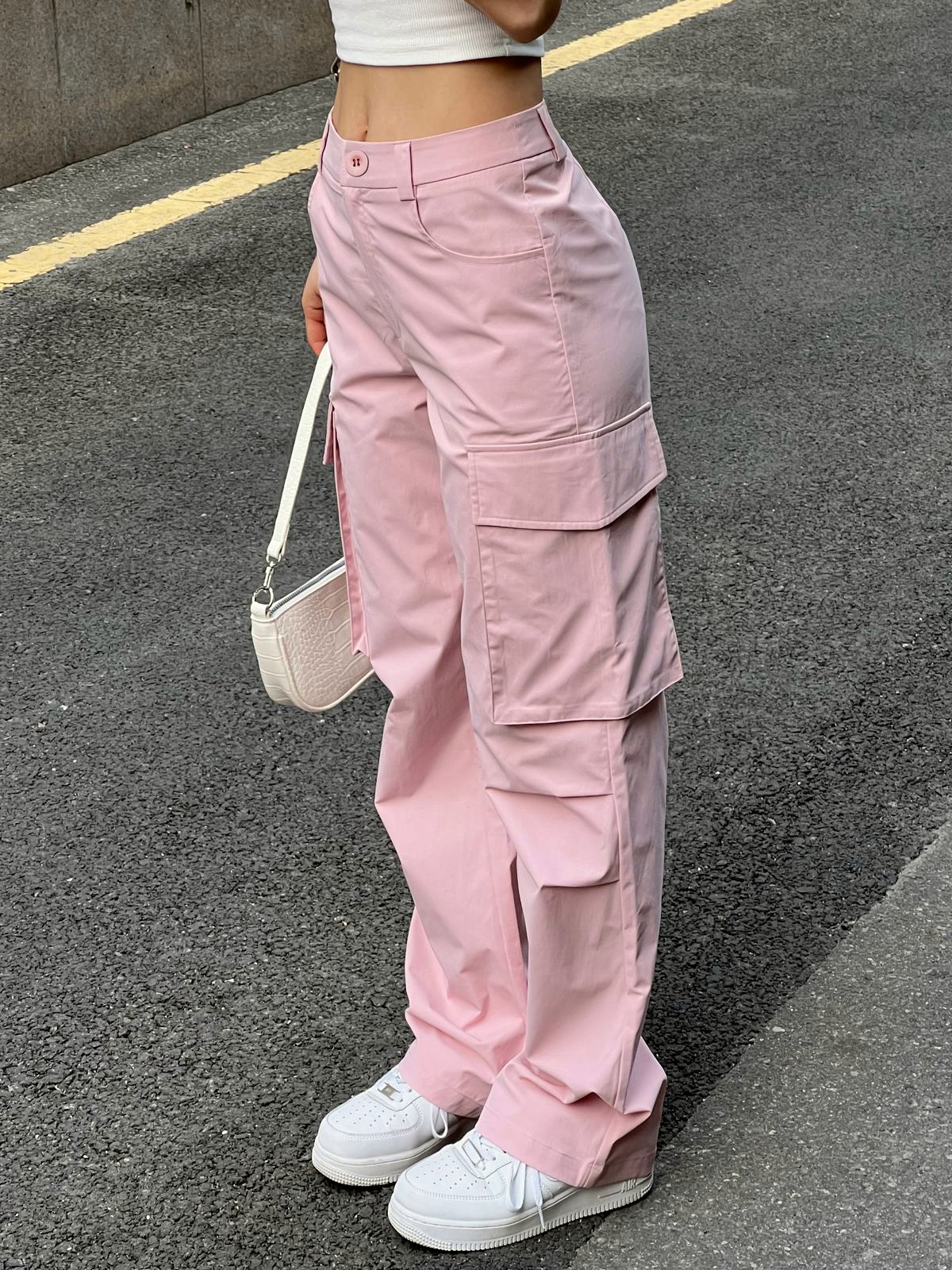 Ruched Pink Straight Leg Cargo Pants - Image 7