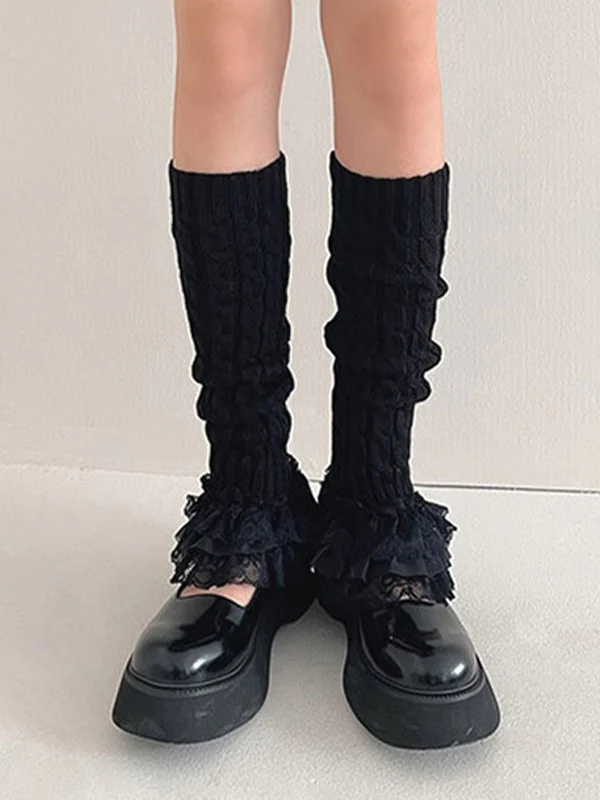 Ruffle Lace Cable Knit Leg Warmer - Image 3