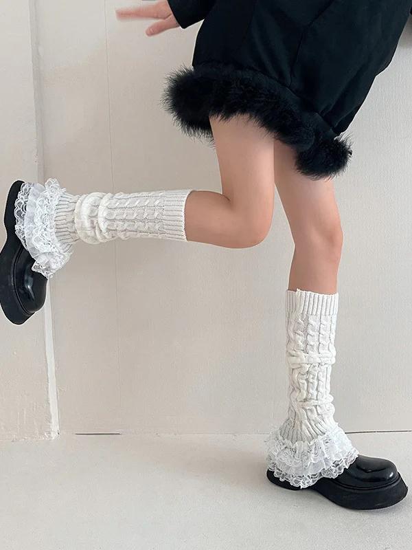 Ruffle Lace Cable Knit Leg Warmer - Image 4
