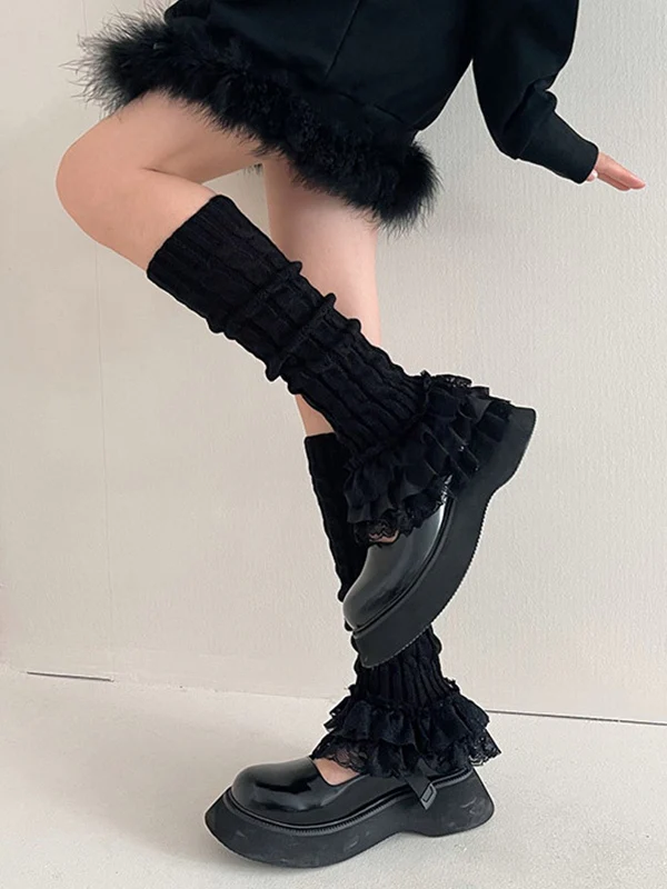 Ruffle Lace Cable Knit Leg Warmer - Image 5