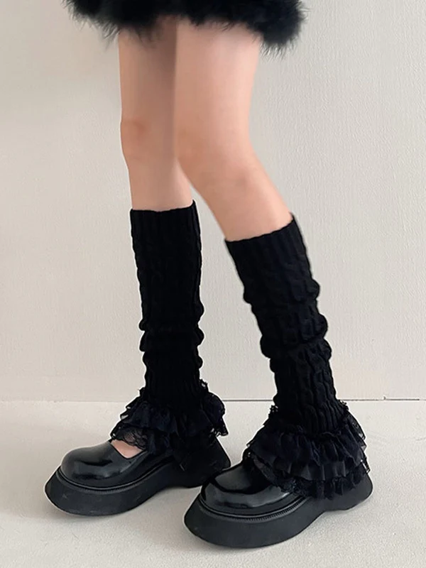 Ruffle Lace Cable Knit Leg Warmer - Image 6
