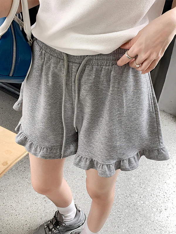 Ruffled Elastic Waist Casual Shorts - Image 3